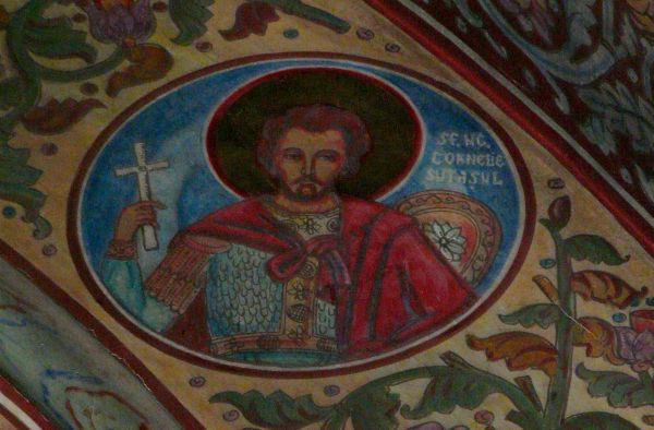 Cornelius de Honderdman/ca 1985, wandschildering. Roemenië, Nechit.