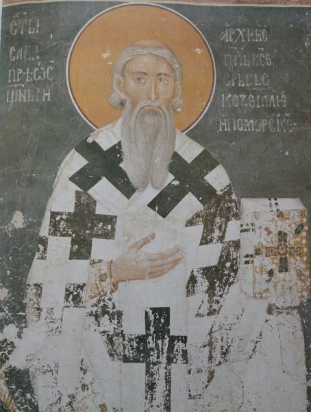 Sabbas van Jerusalem/1234, wandschildering. Servië, Studeniçaklooster.